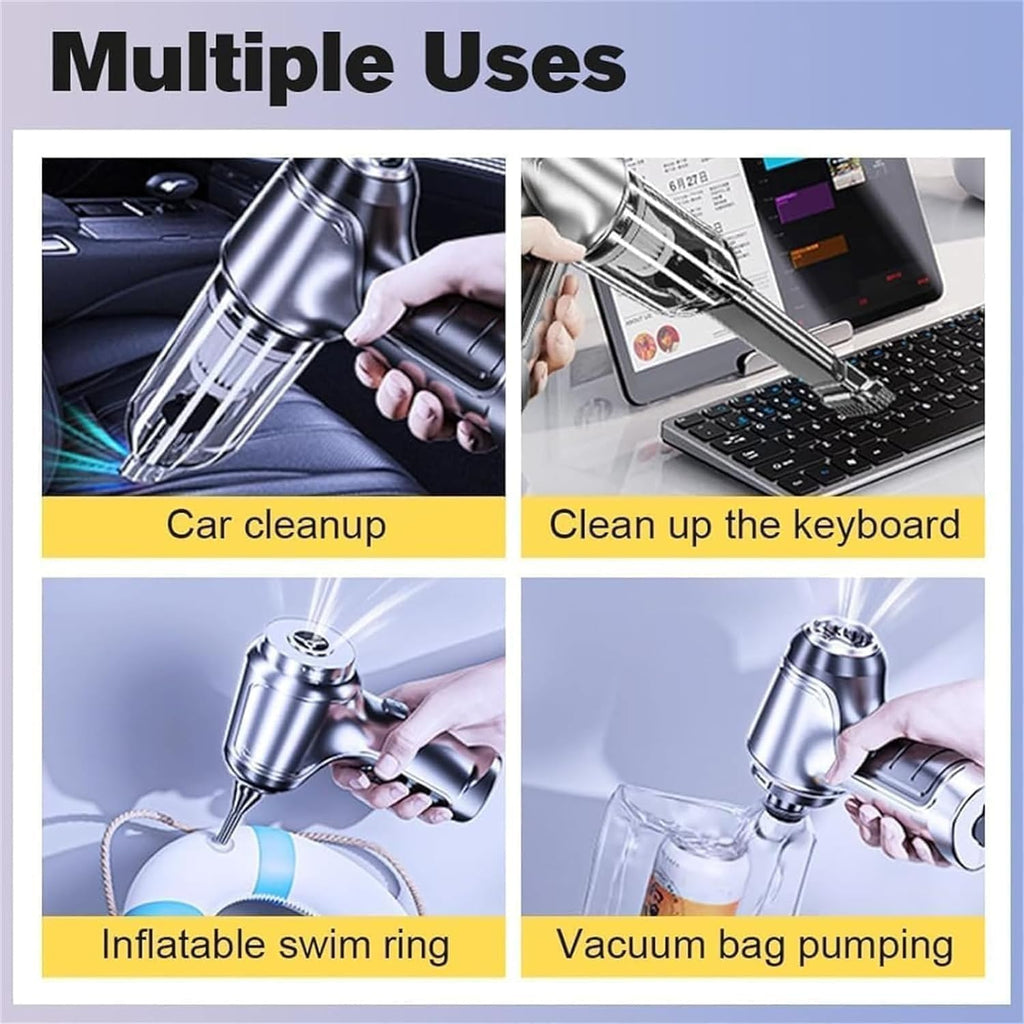 Vortix Smart Car Vacuum/Air Blower,Vortix Electric Air Duster & Vacuum,12000pa High Power Brushless Motor Wireless Handheld Car Vacuum Cleaner with Washable Filter & Storage Bag (Silver)