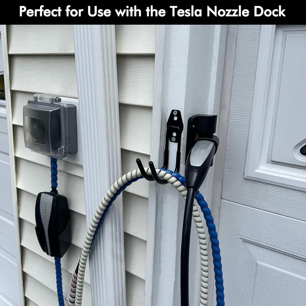 Tesla Charger Holder Wall Mount EV Charger Holder, Tesla Charging Cable Organizer J1772 J-Hook Cord Hanger for All Electric Vehicle Mobile Connector Organizers