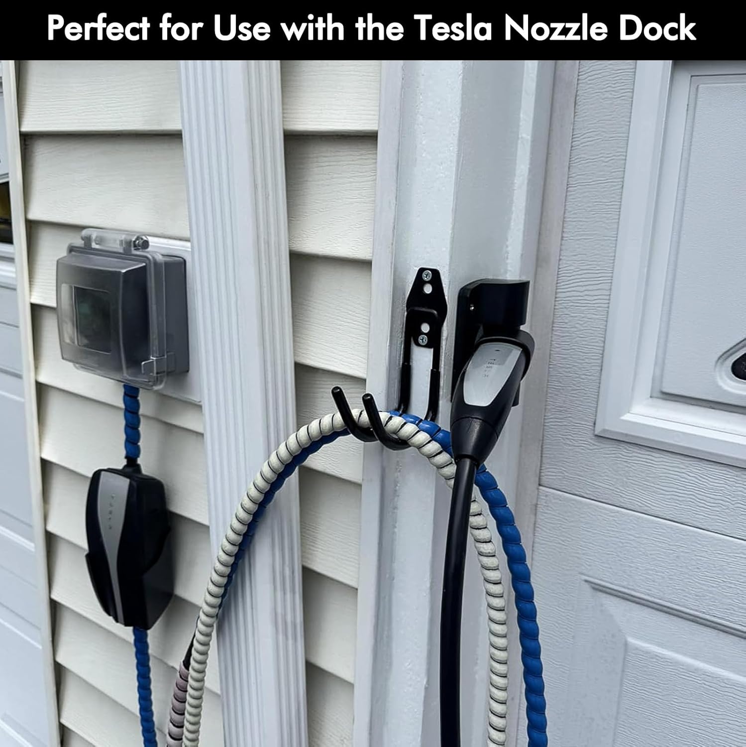 Tesla Charger Holder Wall Mount EV Charger Holder, Tesla Charging Cable Organizer J1772 J-Hook Cord Hanger for All Electric Vehicle Mobile Connector Organizers