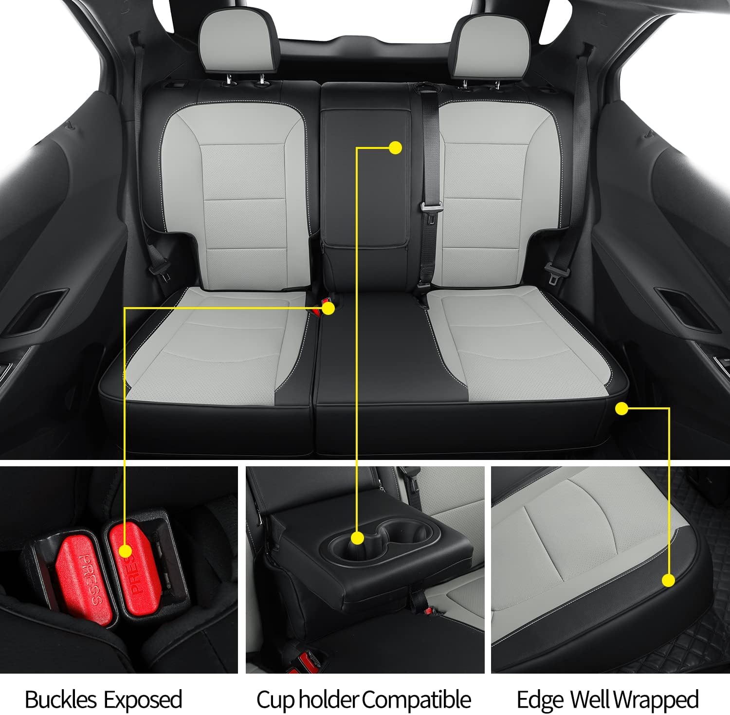 RISINGSTAR Terrain Seat Covers, fit for 2018-2024 GMC Terrain SUV with Rear Split Seats, Water Proof Faux Leather(Full Set, Black&Gray)