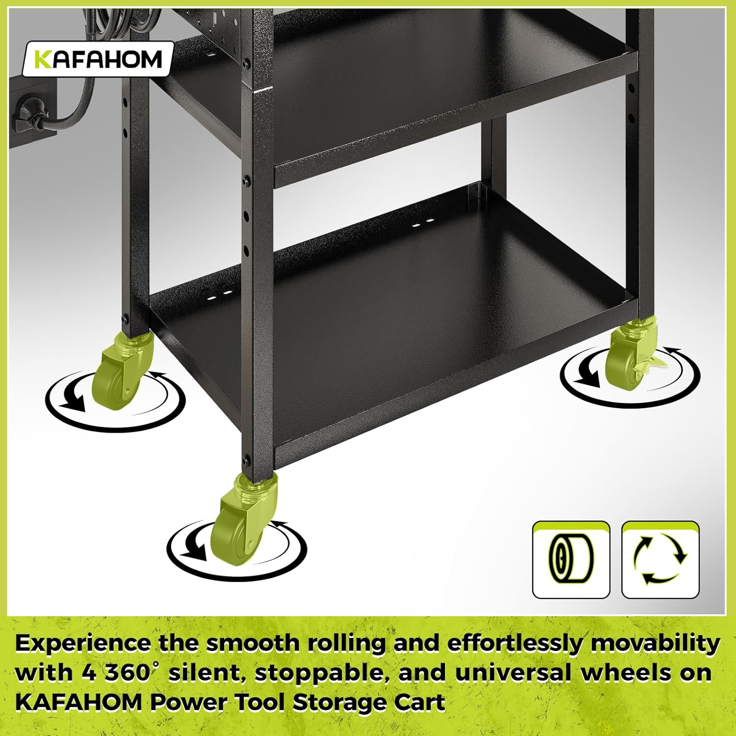 KAFAHOM Power Tool Cart with Charging Station, Rolling Cart with Drawer, Heavy Duty Power Tool Organizer with 360 Silent Wheels, Storage for Garage, Warehouse & Repair Shop