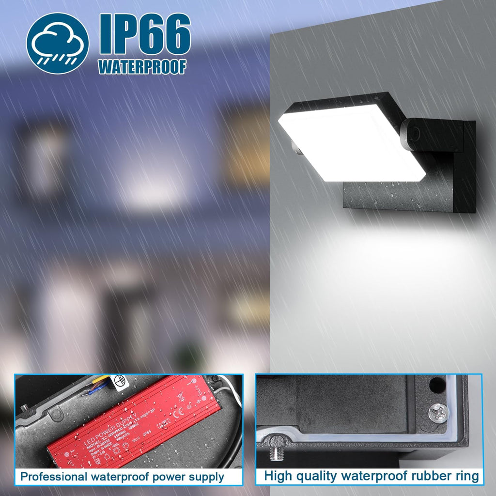 40W LED Outdoor Wall Light, 5000K Daylight Waterproof Floodlights, 360 ° Adjustable Wallpack Lighting Modern Security Commercial Exterior Wall Mount Fixture for Yard Hardwired Super Bright