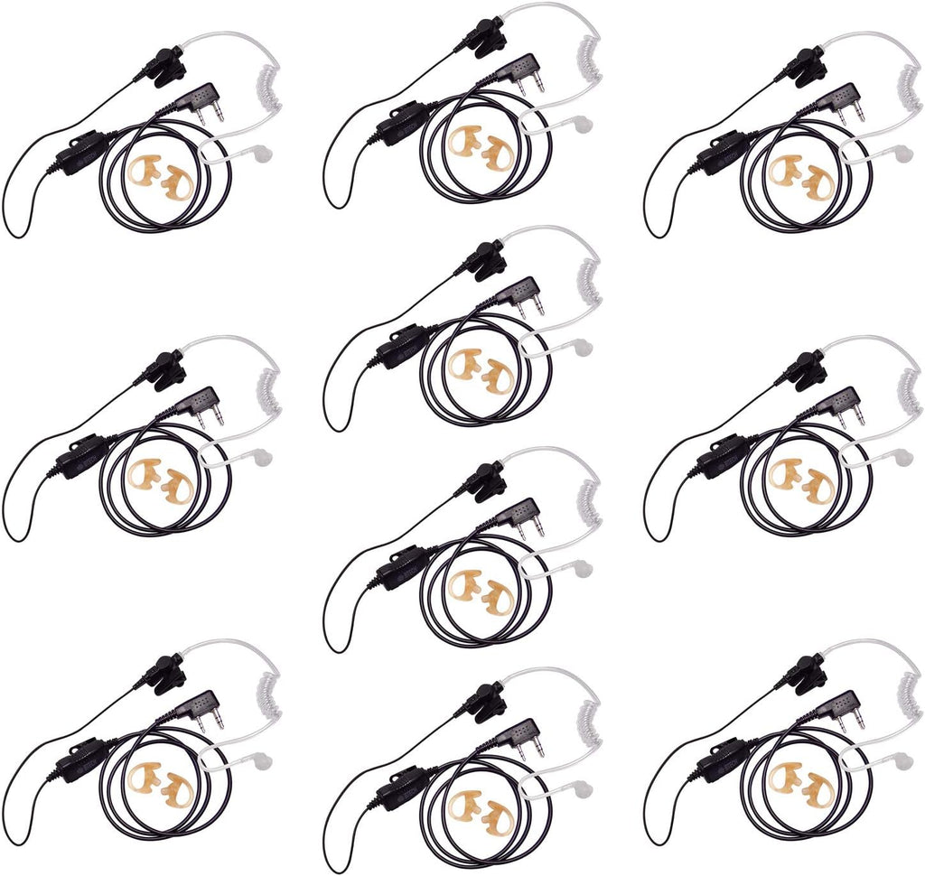 BTECH QHM07 Platinum Series Noise-Cancelling Earpiece with In-line PTT & Microphone for K1 Radios like BaoFeng, Kenwood Radios (Includes Earmolds and Earbud, 10 Pack)