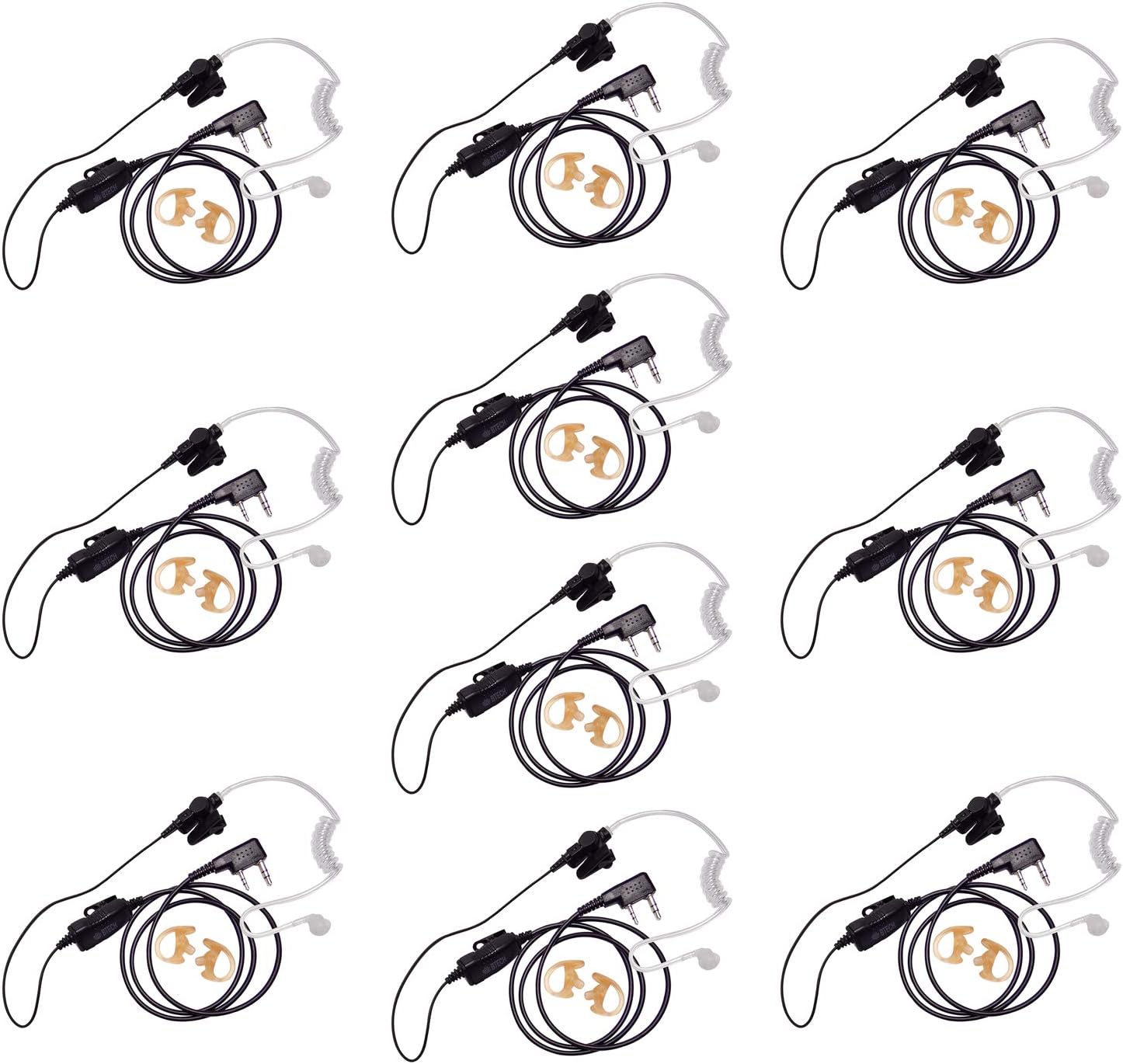 BTECH QHM07 Platinum Series Noise-Cancelling Earpiece with In-line PTT & Microphone for K1 Radios like BaoFeng, Kenwood Radios (Includes Earmolds and Earbud, 10 Pack)