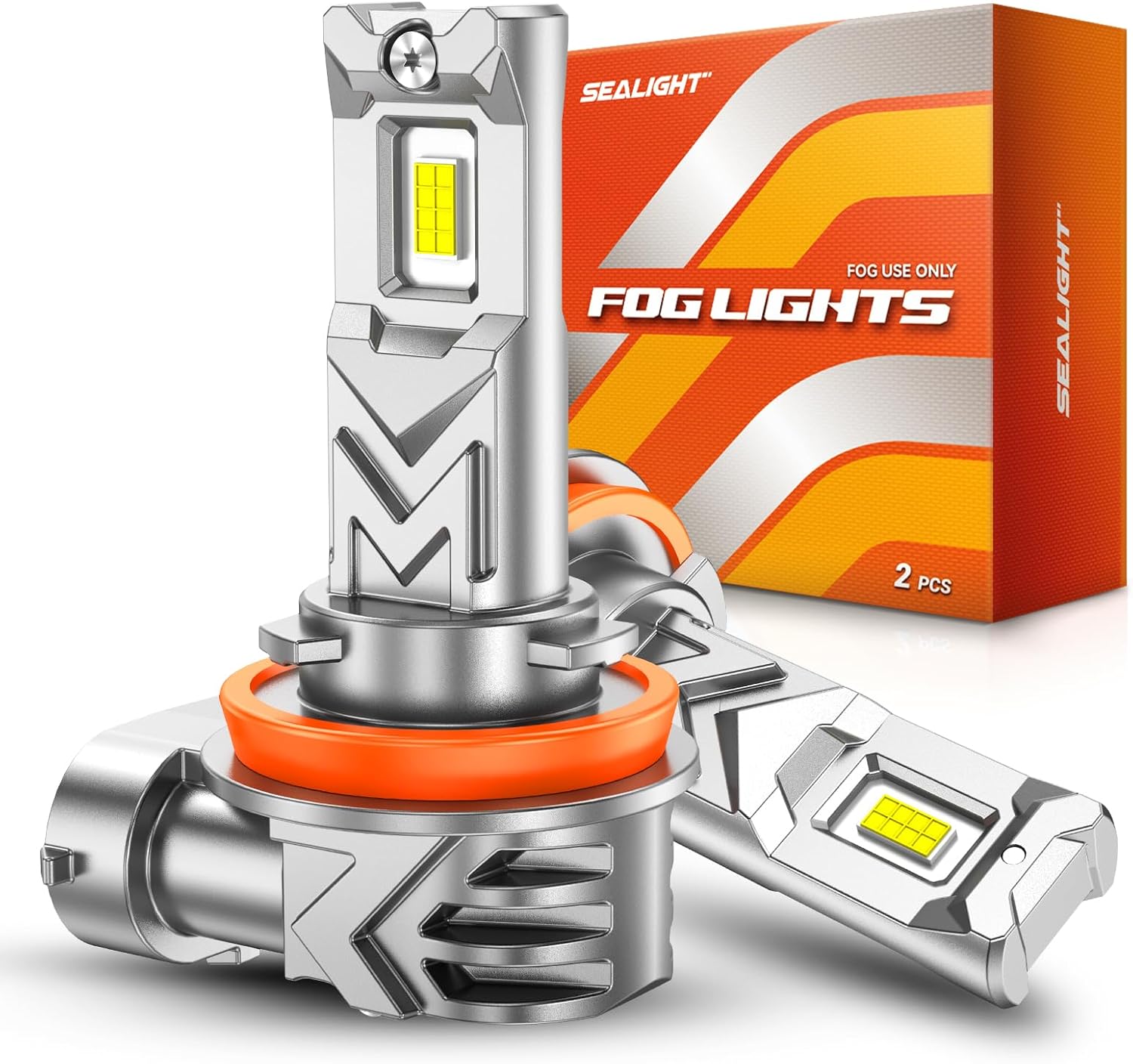 SEALIGHT H11/H16/H8 LED Fog Light Bulb, 14,000 Lumens 6500K White Light, 800% Brightness H11 LED Fog Lights, 60000HRS Lifespan 1:1 H8 H16 Fog Light Bulb, Pack of 2, Exterior Lighting