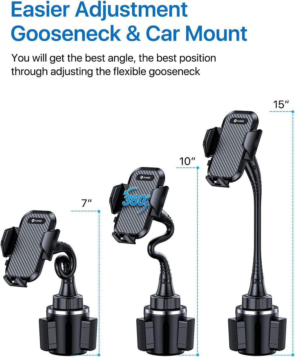 andobil Upgraded, Solidest 15in Cup Phone Holder for Car, Stable & Adjustable, Long Gooseneck Car Phone Holders for Your Car Truck Fit for iPhone 16 Pro Max 15 14 13 12 Pro Max, All Cell Phones