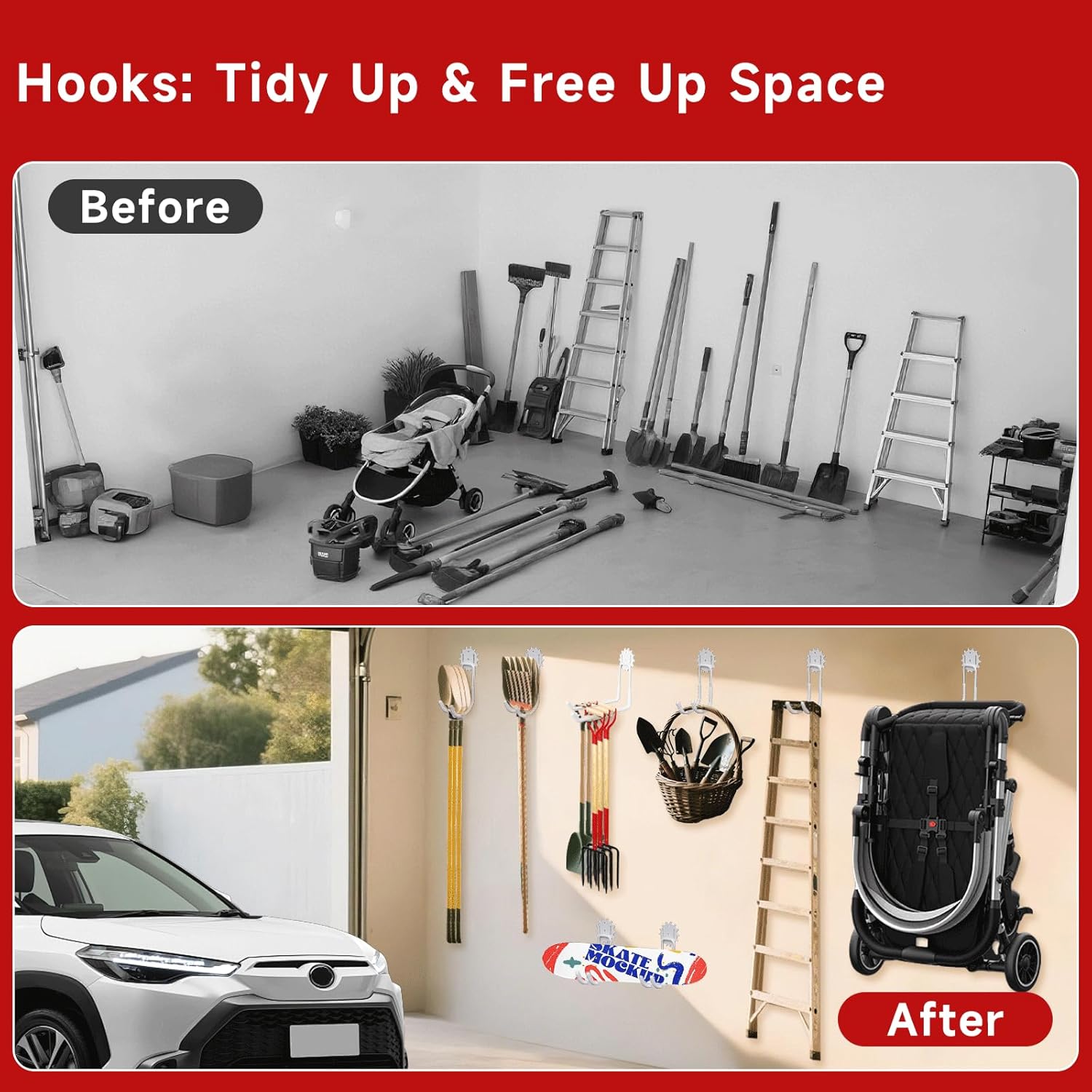 Garage Hooks White 4 Pack,68-110LB Heavy Duty Steel Storage Utility Hooks with PVC Anti-Slip Coating,Wall Mount Hooks for Hanging Garden and Power Tools,Bike,Ladder,Hose