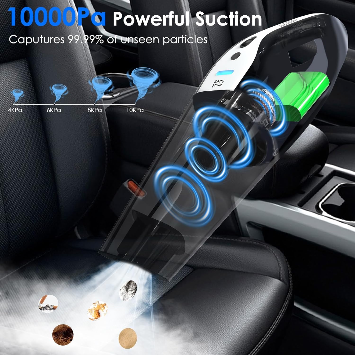 Car Vacuum Portable Cordless, 10000Pa Vacuum Cleaner, 120W Brushless Motor Handheld Vacuum Cordless, LED Light, Multi-Nozzles for Car, Home, Office, Pet