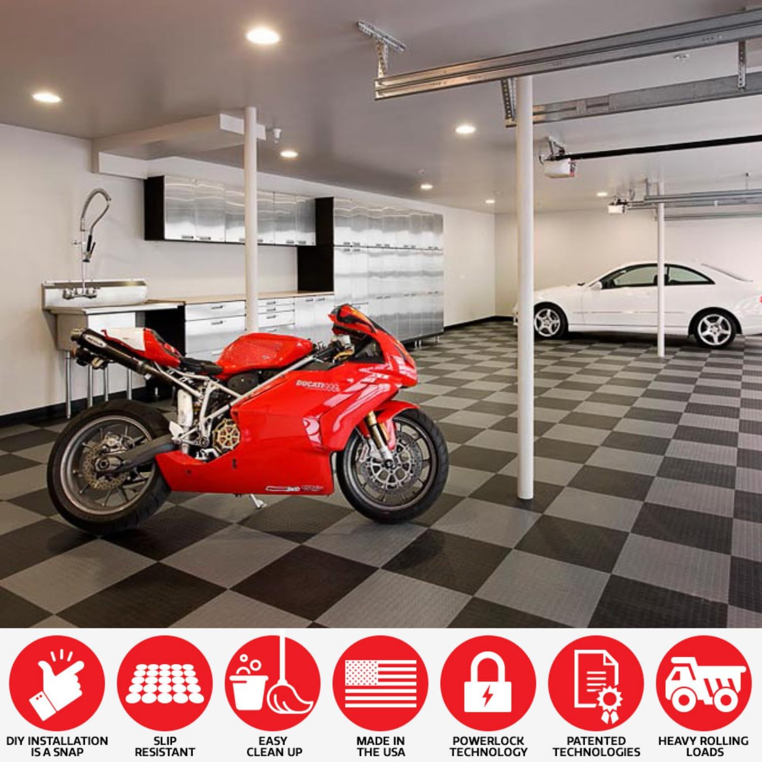 Big Floors GarageDeck Coin Pattern, Durable Copolymer Interlocking Modular Non-Slip Garage Flooring Tile (Beige, 48 Pack of 12 x 12" Tiles)
