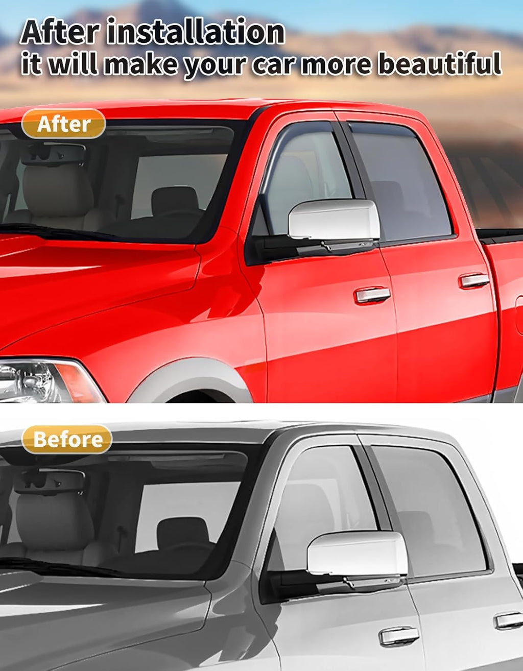 in-Channel Window Rain Guards Fit for Truck Dodge Ram 1500 Crew Cab 2009-2018/Ram 2500&3500 2010-2025 Crew Cab Extra Durable Window Deflectors Window Visors Vent Visors Vent Shades Accessories