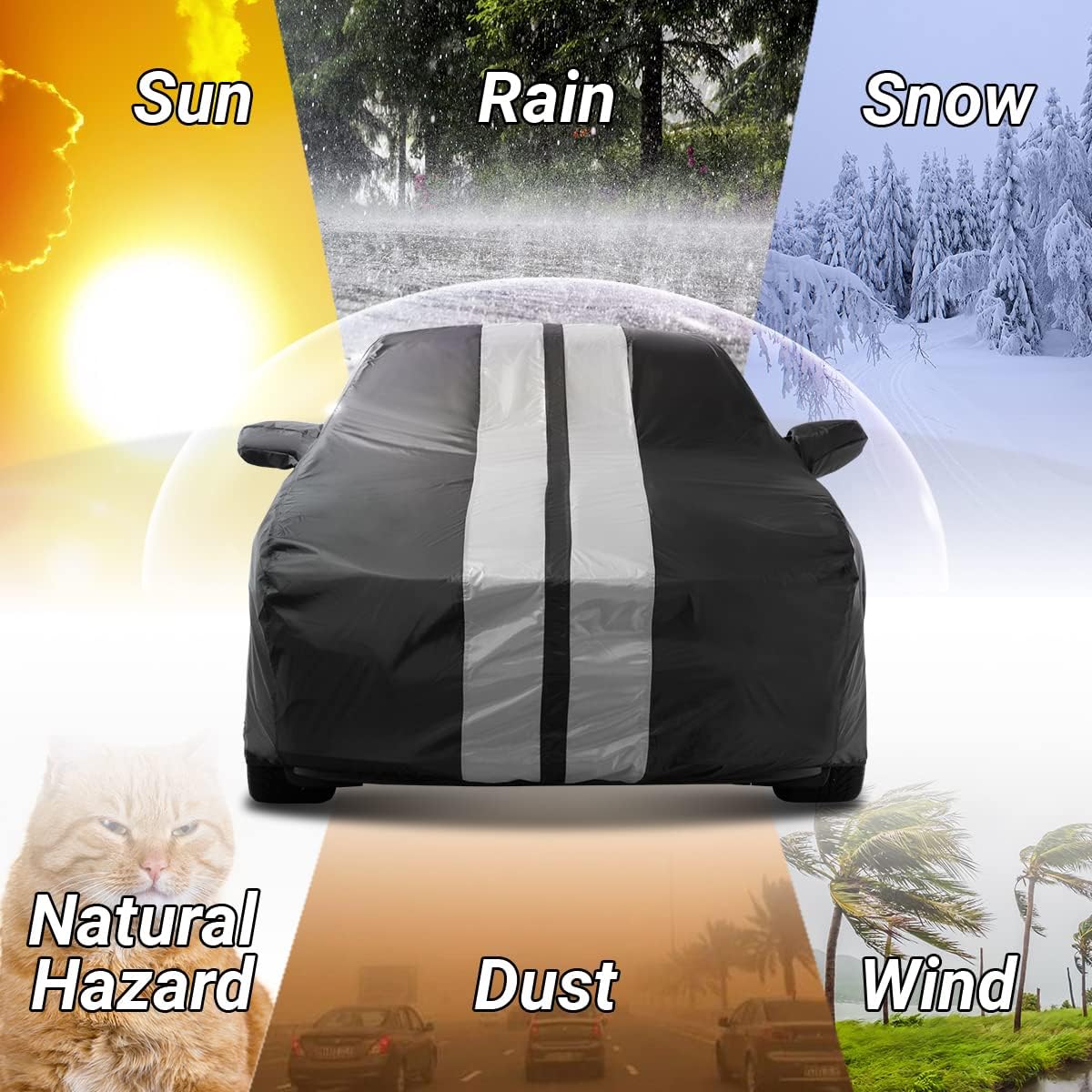 iCarCover Custom Car Cover for 1993-2002 Chevy Camaro STD, Z28, SS Waterproof All Weather Rain Snow UV Sun Protector Full Exterior Indoor Outdoor Car Cover (Stripe - Black/Gray)