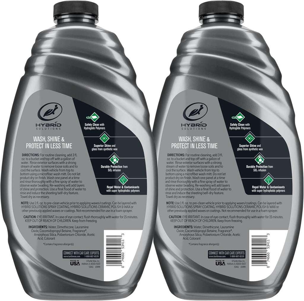 Turtle Wax 53888 Hybrid Solutions Ceramic Wash and Wax, Easy Clean Ceramic Infused Formula Removes Dirt and Grime, Long Lasting Shine and Protection for Cars, Trucks and More, 48 oz. (Pack of 2)