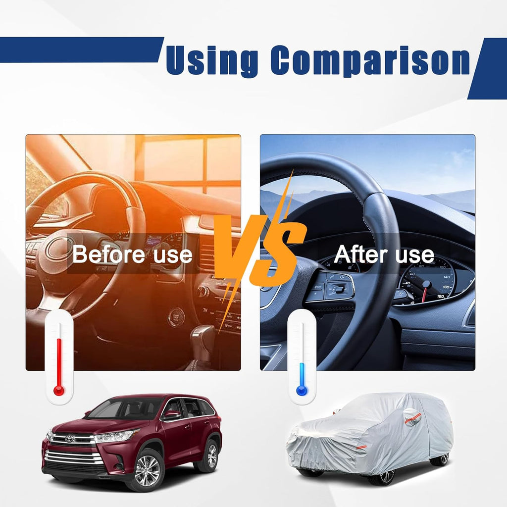 Kayme 6 Layers SUV Car Cover Custom Fit for Toyota Highlander (2007-2025) Waterproof All Weather for Automobiles, Outdoor Full Cover Rain Sun UV Protection.Silver