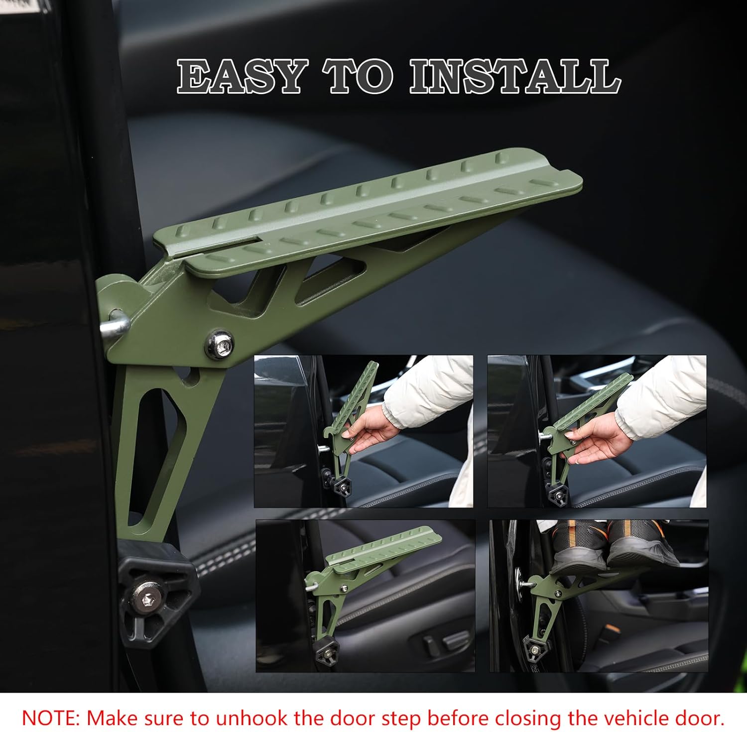 COWVIE Foldable Car Door Step Stand Pedal - Access to Vehicle's Top Roof Both Feet Stand Pedal Ladder for Most SUV Truck Dark Green