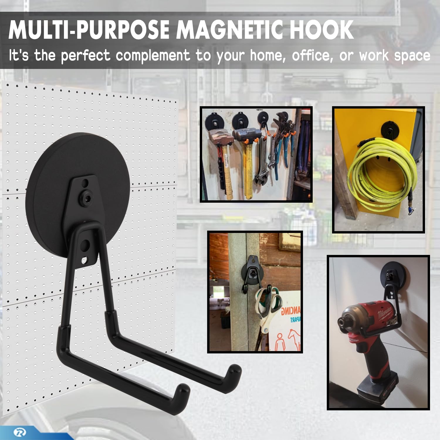 2 Pcs Magnetic Hook Heavy Duty, Strong Magnet Hooks for Garage Tools Hose Rope Electric Drill (Large)