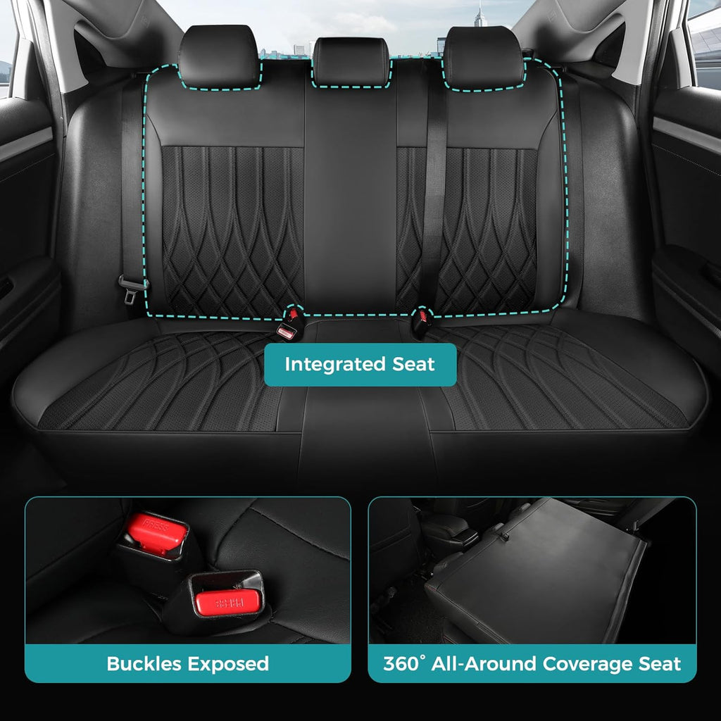 Seat Covers for Honda Civic Sedan 4DR Sedan LX 2022 2023 2024 2025.Faux Leather Car Seats Cover Full Set,(Rear Row Solid Folding Backrest)-Black