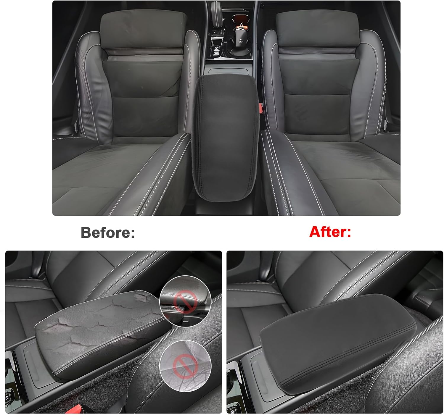 SXCY for 2025 XC40 Armrest Cover for Volvo XC40 2018-2025 Accessories 2025 XC40 Center Console Cover 2025 XC40 Middle Console Cover (Black Line Thin Cover)