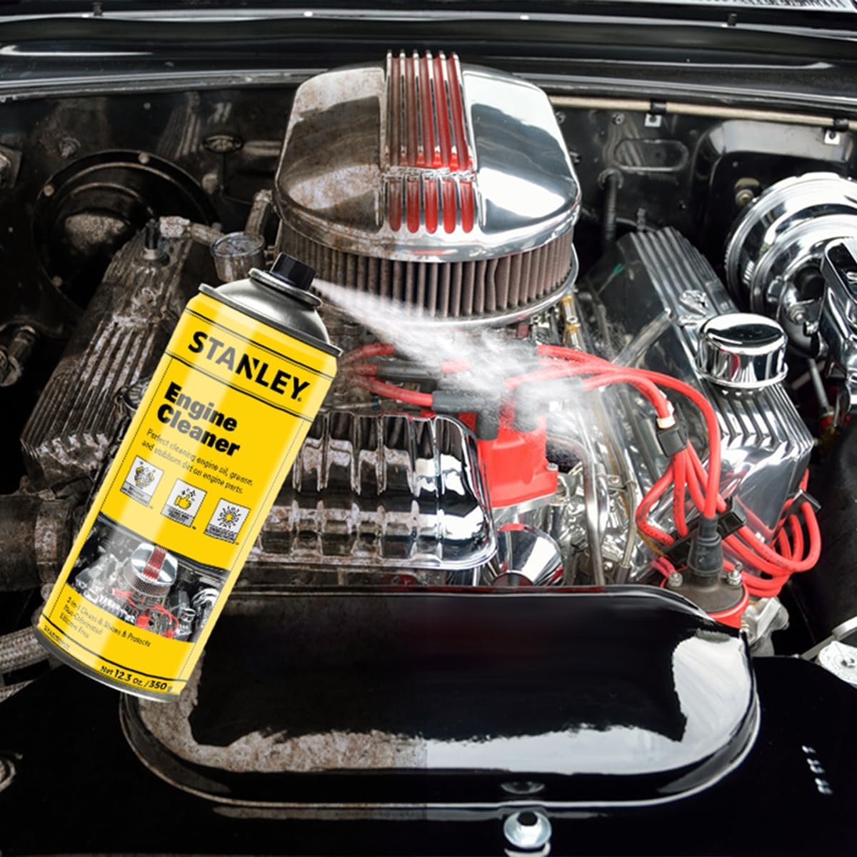 STANLEY AP 92 Engine Cleaner Spray - 12x12 Fl. oz., Automotive Degreaser Spray,Use for Tight Spaces, Non-corrosive - 12 Pack