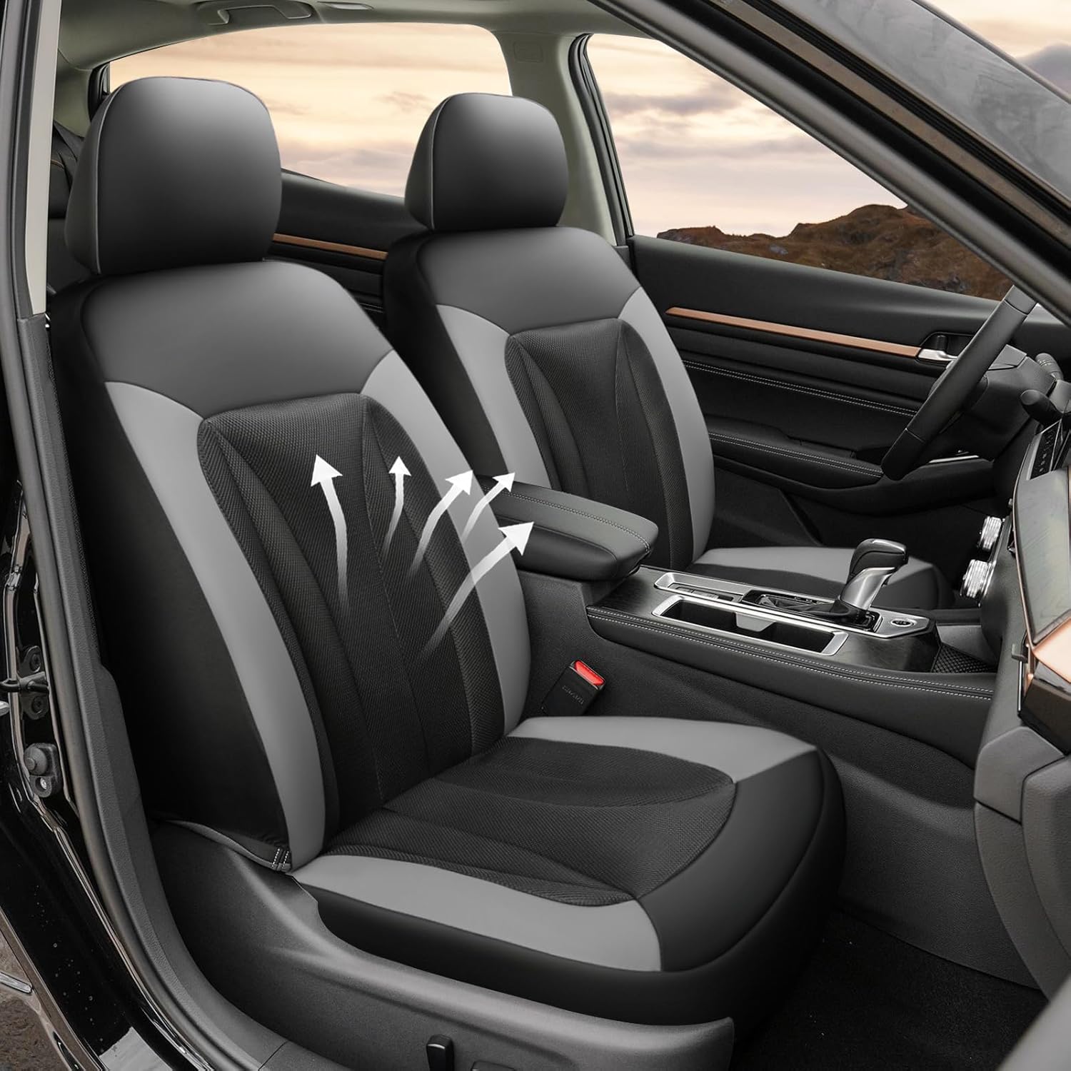 GIANT PANDA Front Seat Cover for Nissan, 3D Air Mesh Car Seat Covers Custom Fit Nissan Rogue Altima Sentra Versa Kicks Frontier Murano Pathfinder Maxima (Grey 2-Pack)