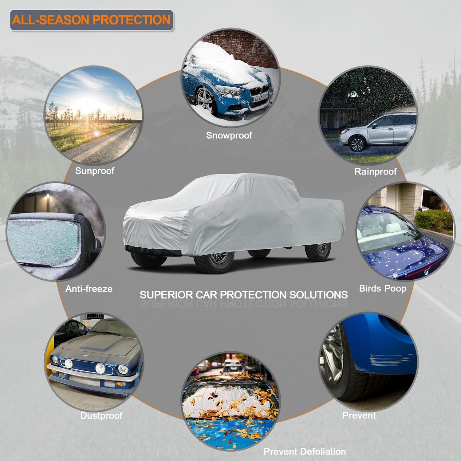 Kayme 6 Layers Truck Cover Waterproof All Weather, Heavy Duty Outdoor Pickup Cover Sun Uv Rain Protection, Universal Fit for Chevy C10 S10, Ford F100 Ranger Maverick,etc (Length Up to 210 inch) M