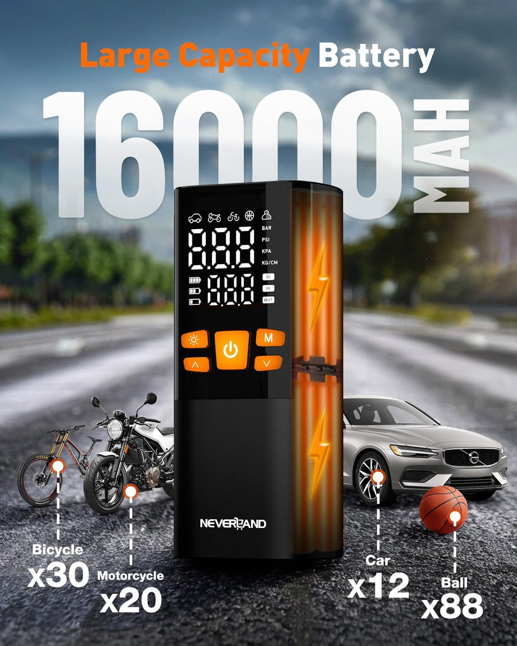 NEVERLAND Tire Inflator Portable Air Compressor - 4X Faster 150 PSI Air Pump for Car Tires, Electric Bike Pump with Pressure Gauge, Auto-Shutoff Cordless Tires Pump for Car Bicycle Motorcycle Ball