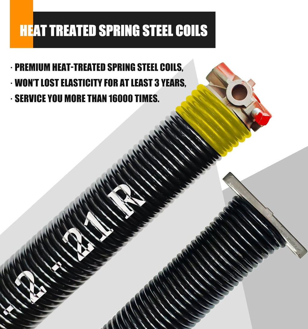 Garage Door Torsion Spring Set, Pair of 2" Electrophoresis Coated Garage Door Springs Replacement with 2 Non-Slip Winding Bars and Bearing, Minimum 16000 Cycles (.207x2x21")