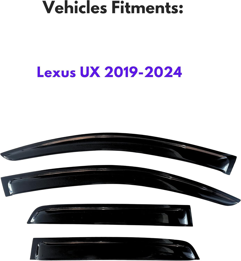 KPY Window Visors Compatible with Lexus UX 2019-2024, 4PC Rain Guard Side Vent Deflectors Tape-On Style, 2019 2020 2021 2022 2023 2024