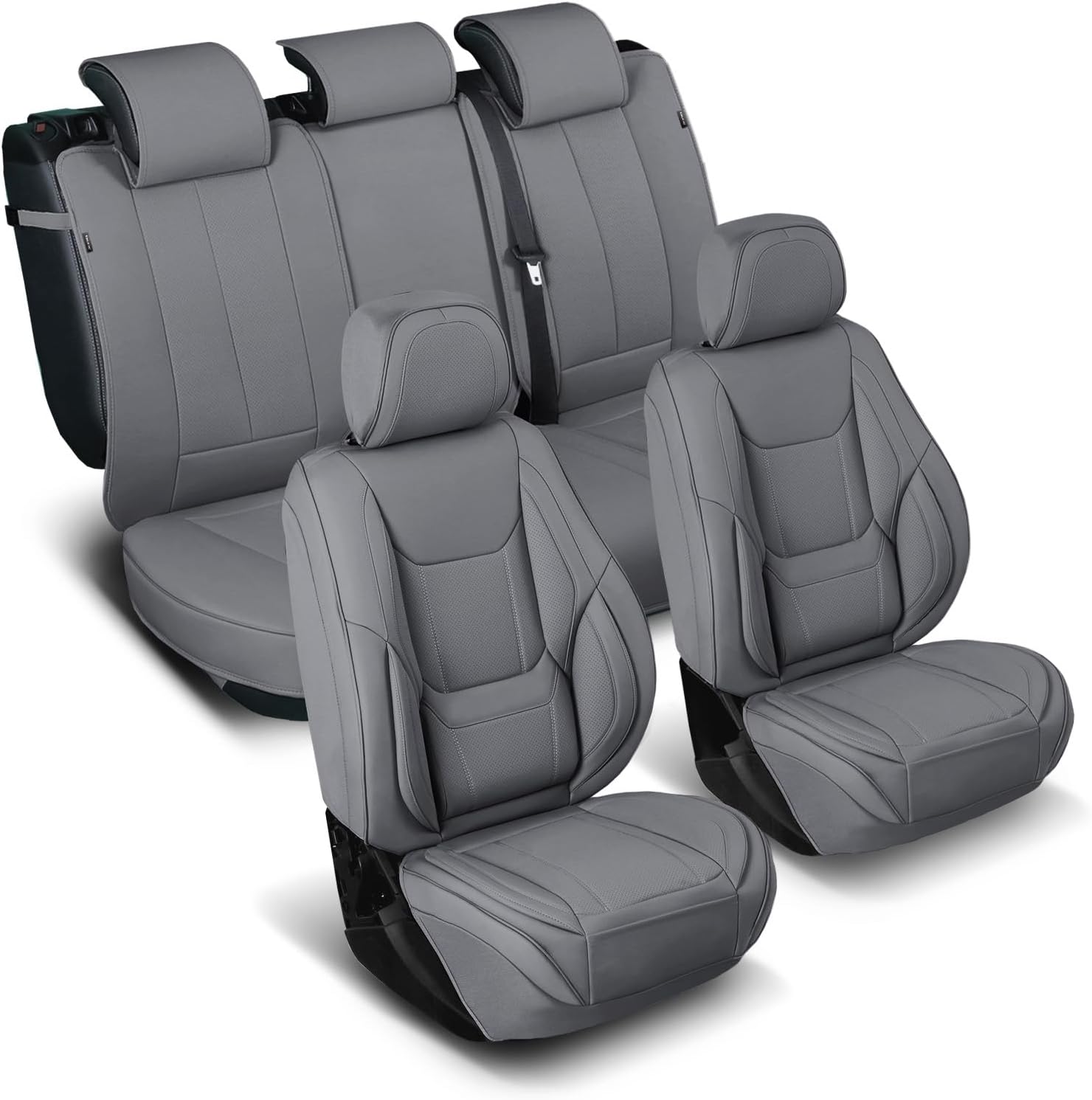 Coverland Custom Car Seat Covers Compatible with 2007-2013 Tundra Double Cab - Premium Leather Non-Slip Memory Foam Waterproof Cover Interior Protector Full Set-Dark Gray [See Size Chart-Size X134]