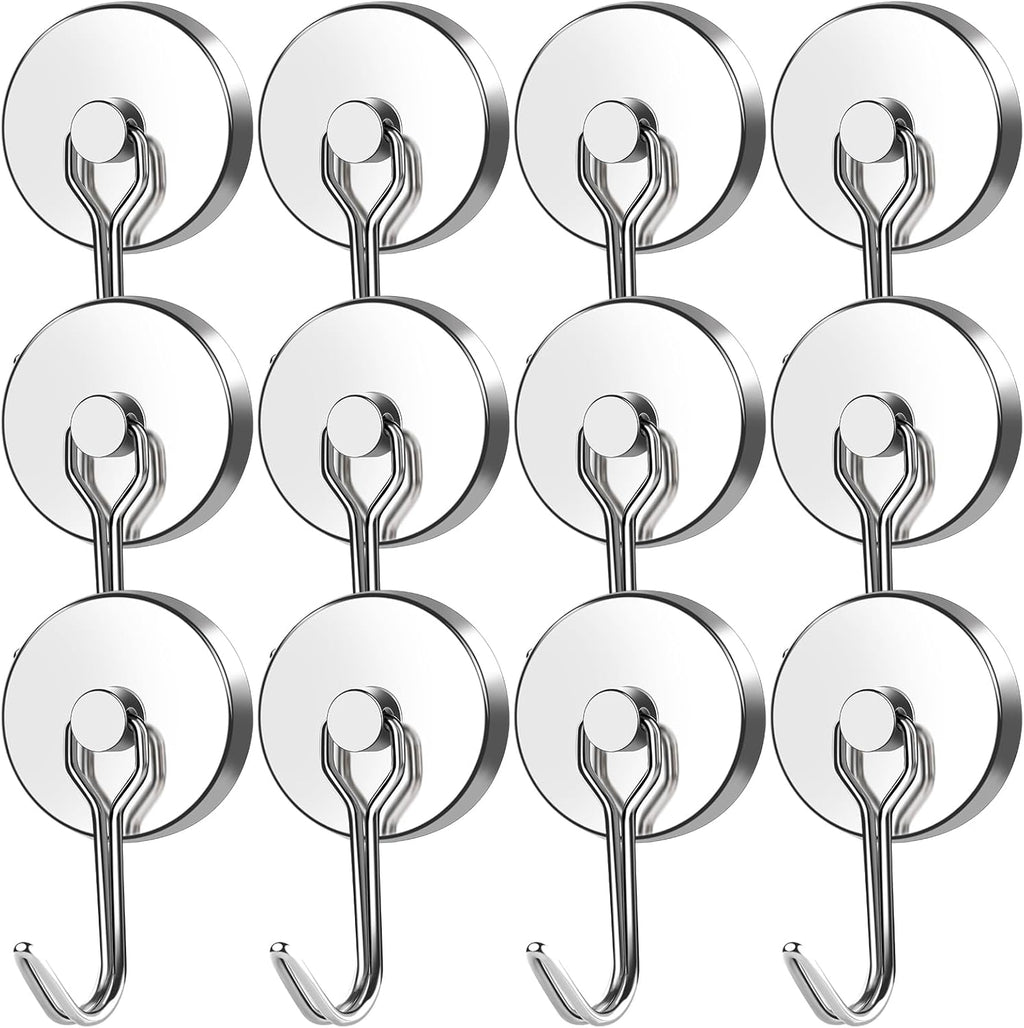 MIKEDE Strong Magnetic Hooks, 110LB Swivel Magnetic Hooks Cruise, Neodymium Magnet Hooks Heavy Duty for Hanging, Grill, Cruise Cabins, Refrigerator, Grill, Kitchen, Locker - Pack of 12