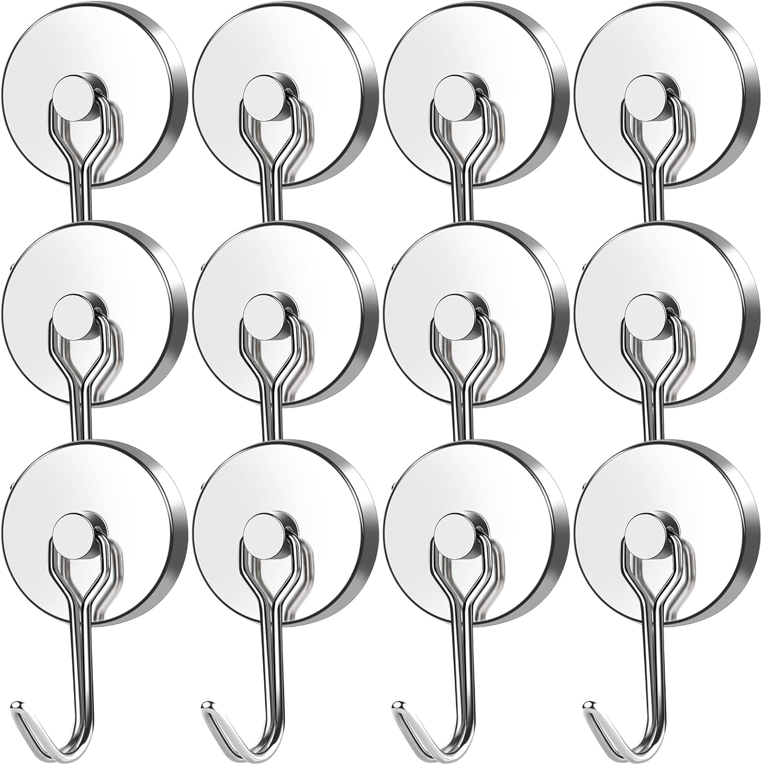 MIKEDE Strong Magnetic Hooks, 110LB Swivel Magnetic Hooks Cruise, Neodymium Magnet Hooks Heavy Duty for Hanging, Grill, Cruise Cabins, Refrigerator, Grill, Kitchen, Locker - Pack of 12