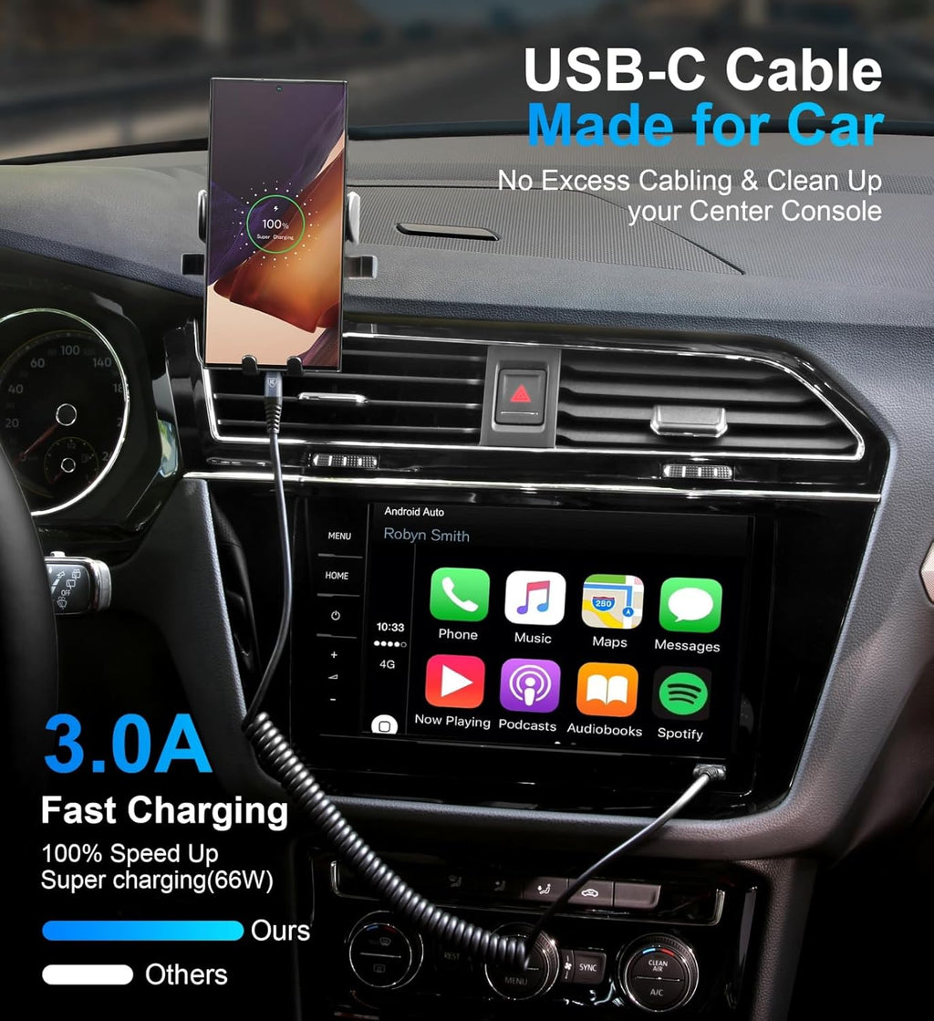 USB Type C Charger Cable Fast Charging, [2-Pack, 3ft] Coiled USB A to Type C Charger Cord for Car USB-C Cable Compatible with iPhone 16/15/Plus/Pro/Pro Max/Samsung Galaxy A10e A20 A50 S20 S10E Note 20