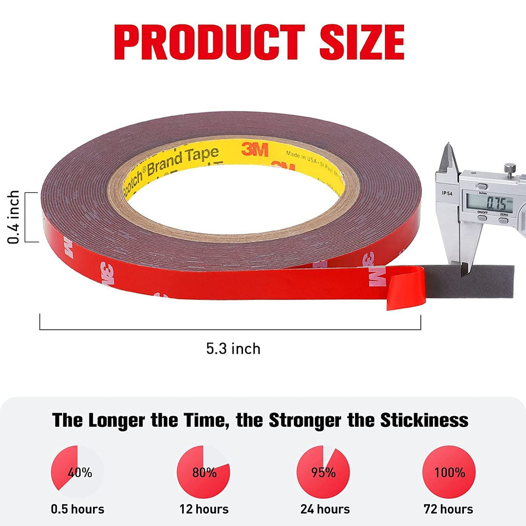 HitLights Double Sided Tape Heavy Duty (2 Pack), Waterproof Strong Mounting Adhesive Foam Tape for LED Strip, Walls, Automotive, Home Office Decor (33FT x 0.4IN)
