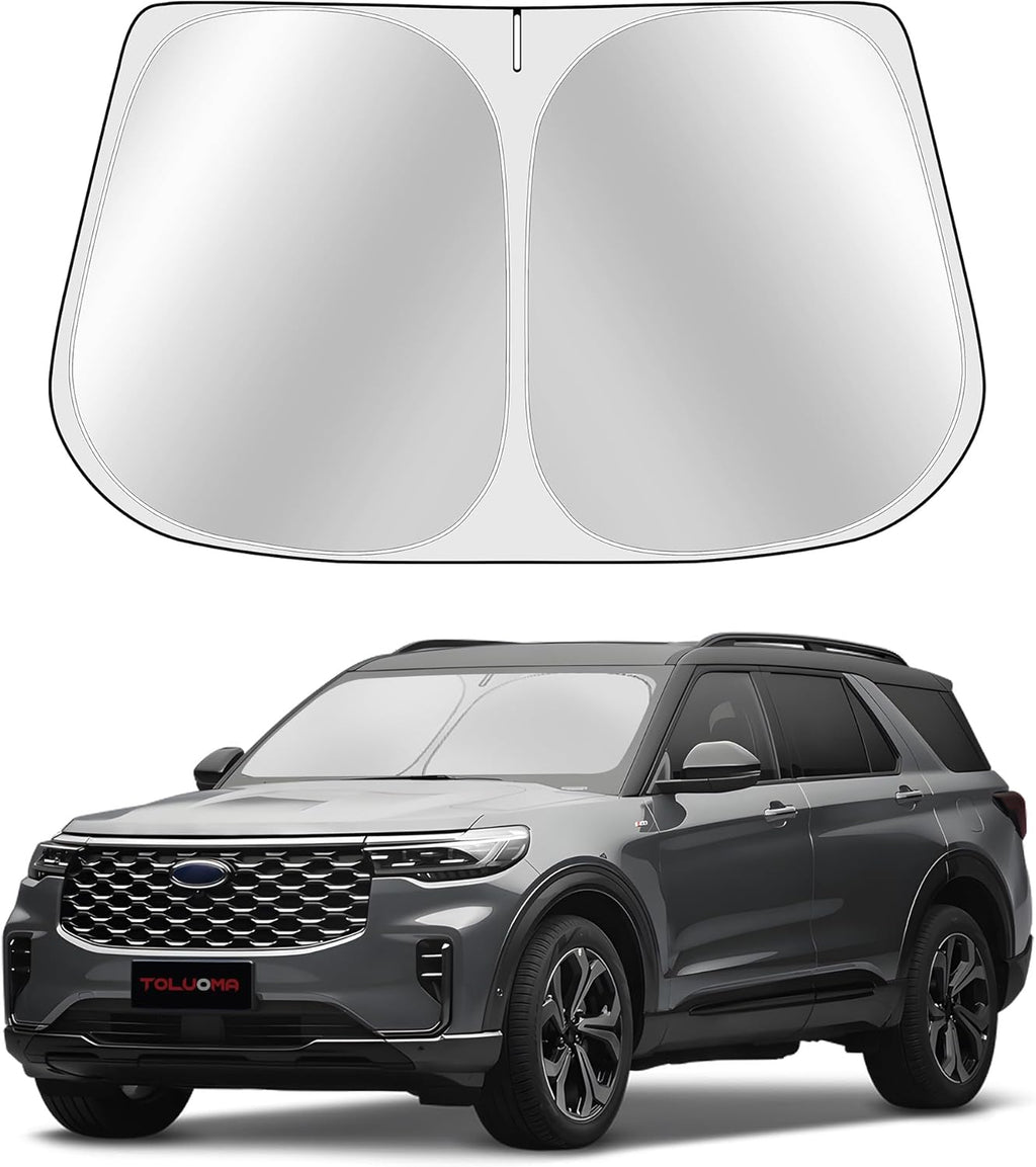 Custom Fit Windshield Sun Shade for Ford Explorer 2020-2025 - Full Coverage, 210T Reflective Fabric, Double-Layer Design - Blocks 99% UV Rays, Keeps Car Cool, Easy to Install and Store