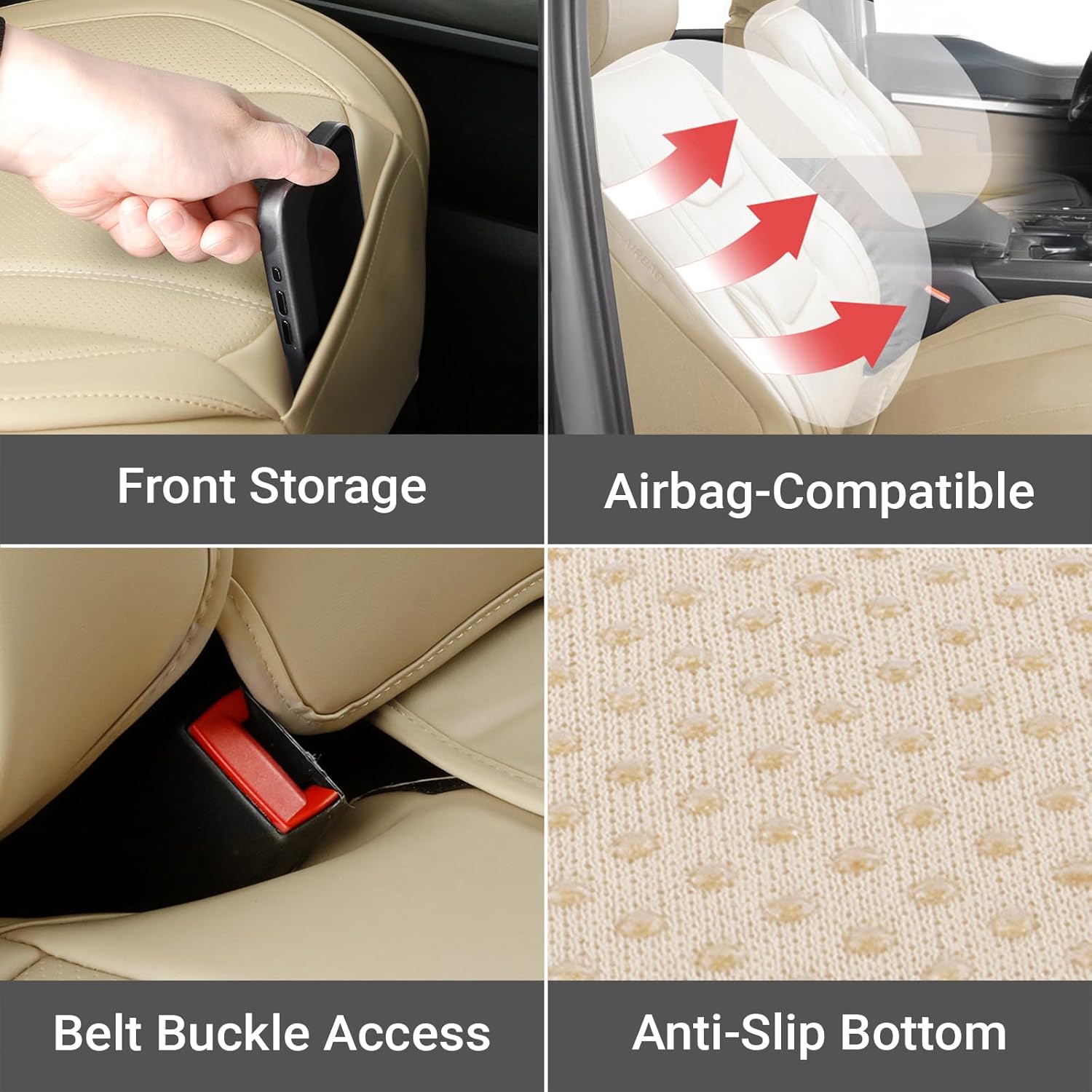 Coverland Custom Car Seat Covers Compatible with 2007-2013 Tundra CrewMax - Premium Leather Non-Slip Memory Foam Waterproof Cover Interior Protector Full Set-Beige [See Size Chart-Size X135]