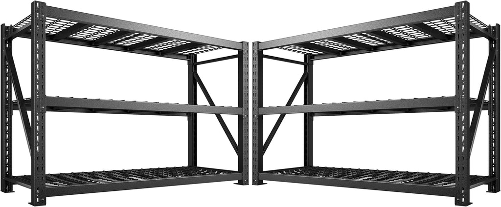 Bepatio 77" W Garage Shelving Heavy Duty, Ultra Wide Storage Shelves 3 Tier Metal Shelving Unit Adjustable Utility Shelves for Garage, Basement, Warehouse, Black 77" W*23.7" D*66”H, 2 PCS