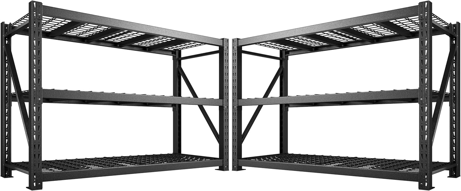 Bepatio 77" W Garage Shelving Heavy Duty, Ultra Wide Storage Shelves 3 Tier Metal Shelving Unit Adjustable Utility Shelves for Garage, Basement, Warehouse, Black 77" W*23.7" D*66”H, 2 PCS