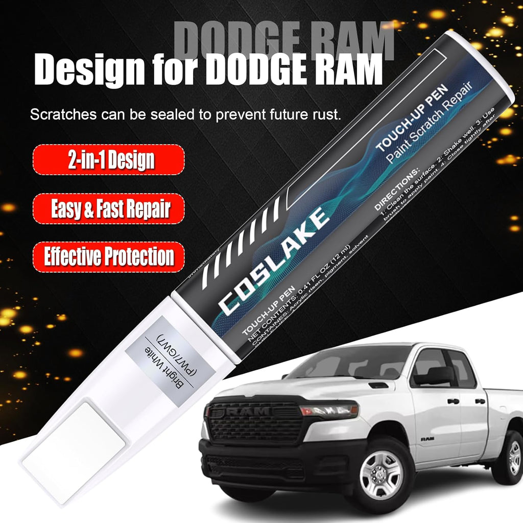 Car Touch Up Paint(Diamond Black Crystal Pearl-Coat(PXJ/KXJ)) for Dodge Ram, Car Paint Scratch Repair Kit, Quick & Easy Solution to Repair, 2 in 1 Scratch Remover Pen with 2PCS Disposable Micro Applicators