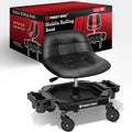 Rolling Stool with Wheels, Adjustable Height Pneumatic Garage Work Mechanic Stool Seat with Backrest, 400 LBS Capacity 360° Swivel Mechanic Crepper Chair with Tool Tray Storage, Black