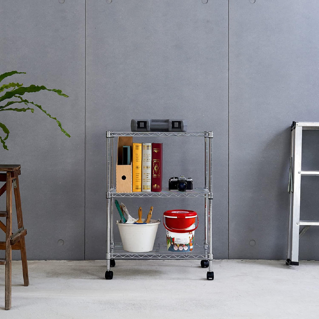3 Tier Wire Shelving Unit Storage Rack, Metal Heavy Duty Utility Organizers, Organization Units for Metal Shelves, Pantry, Garage, Laundry Racks Durable Shelf Stand, 14"W x 24"L x 30"H, Chrome