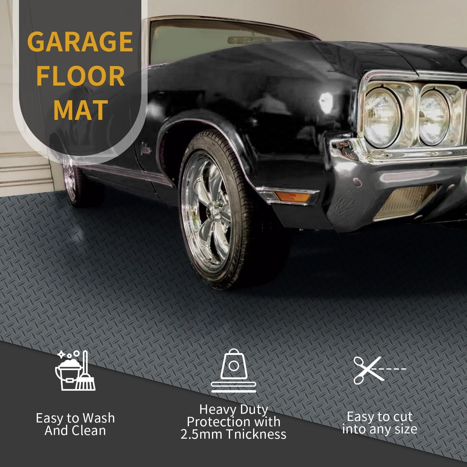 Premium Garage Floor Mat, Commercial Grade Heavy Duty Parking Mat for Garage Floor, Golf Cart Parking, Water/Stain Resistant Floor Runner (Grey Diamond, 4 x 6.5 Feet)