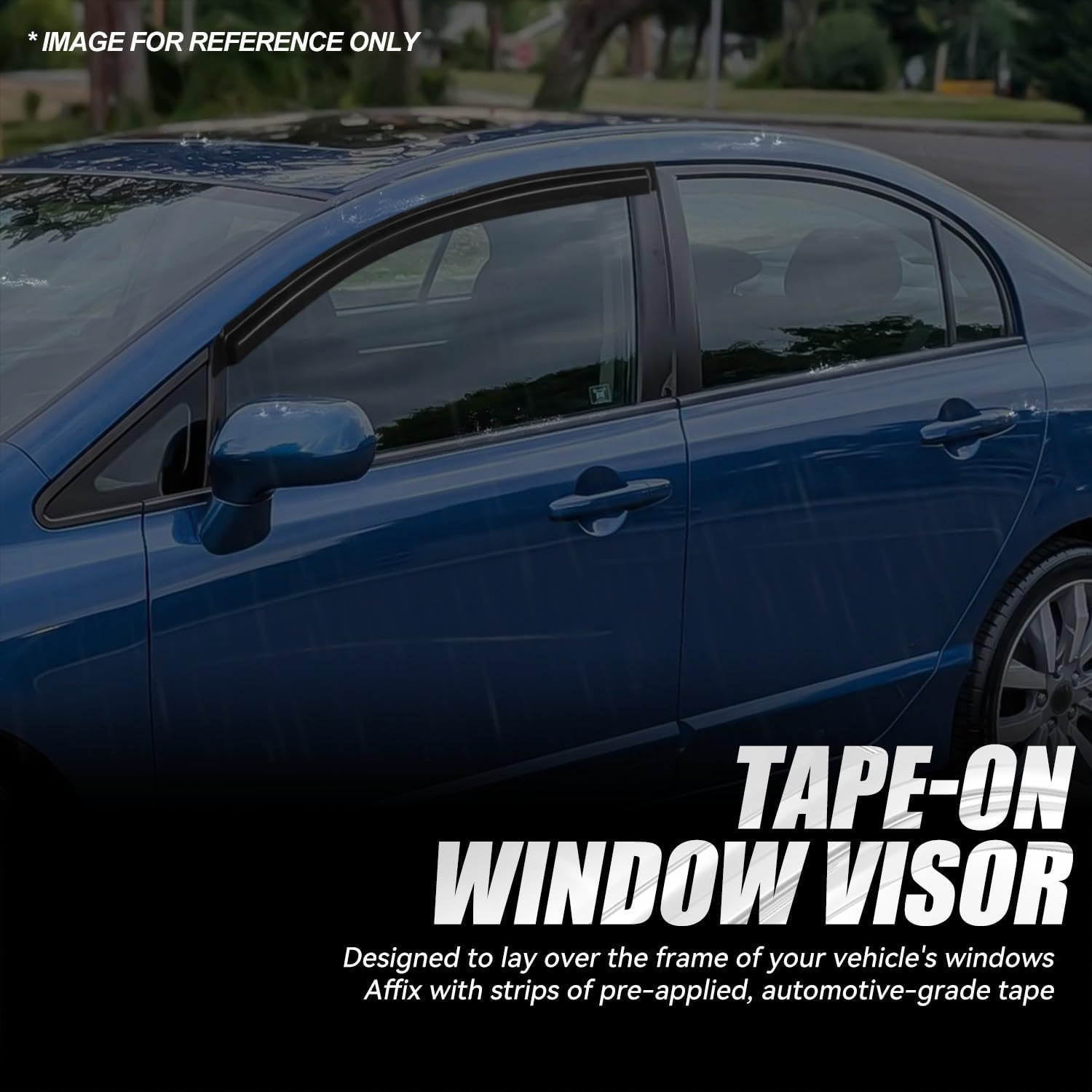 Auto Dynasty 2Pcs Carbon Fiber Pattern Window Visors Compatible with 2006-2011 Honda Civic Coupe, Tape-On Front Window Deflectors Rain Guards Sun Wind Air Side Vent Shade, Glossy Black