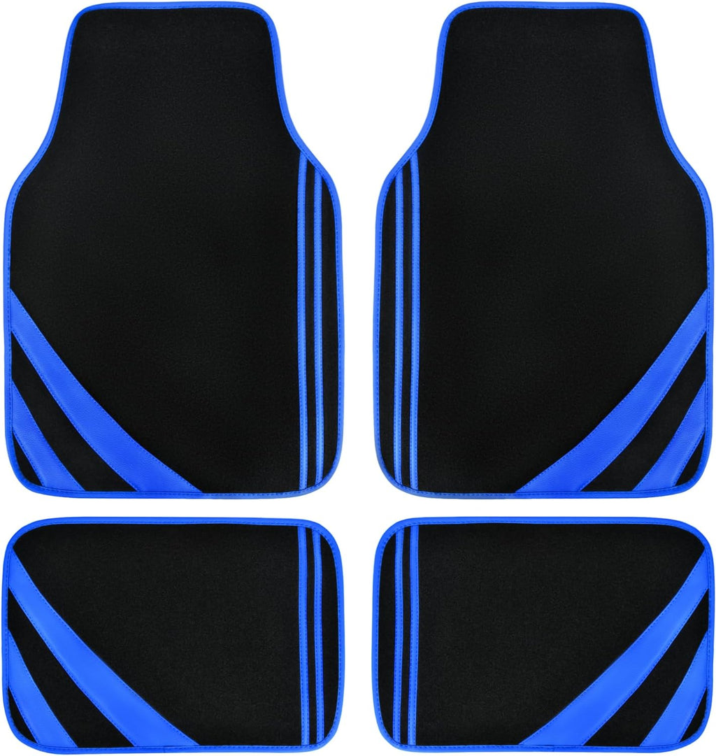 CAR PASS Faux Leather Car Mats Blue Edge Waterproof Car Floor Mats Car Carpet Mats 4 Pieces with Double Stitch Line Anti-Slip Backing Design, Universal Fit for Most Vehicles,SUVs,Sedan,Vans