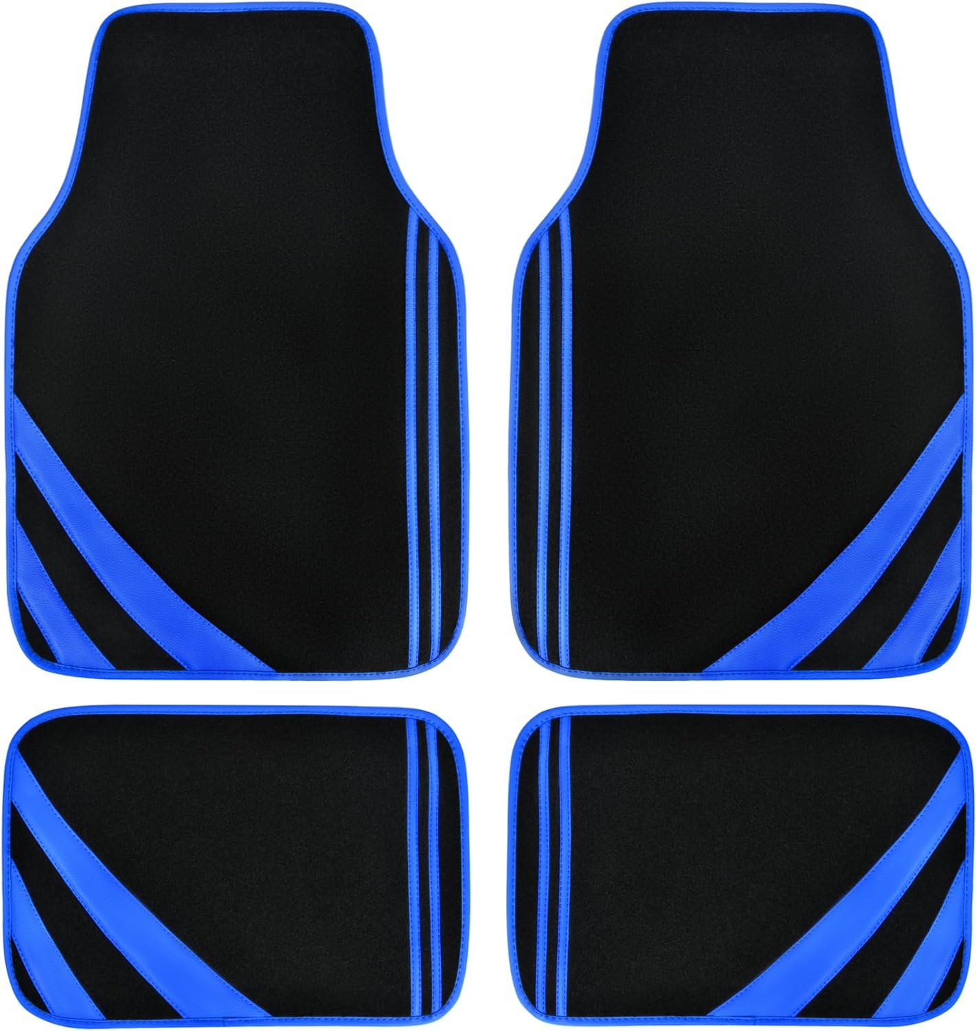 CAR PASS Faux Leather Car Mats Blue Edge Waterproof Car Floor Mats Car Carpet Mats 4 Pieces with Double Stitch Line Anti-Slip Backing Design, Universal Fit for Most Vehicles,SUVs,Sedan,Vans