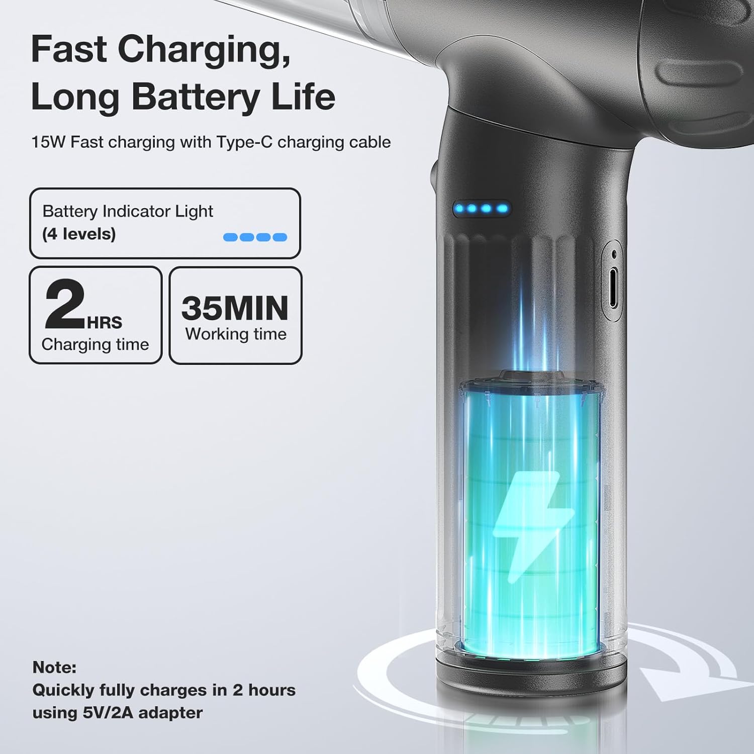 MECO ELEVERDE Compressed Air Duster Electric, 130000RPM 4in1 Air Duster Vacuum/Mini Vacuum/Air Blower & Pump, 3 Gear Brushless Motor with LED Light for PC, Keyboard, Car, Carpet (Gray)