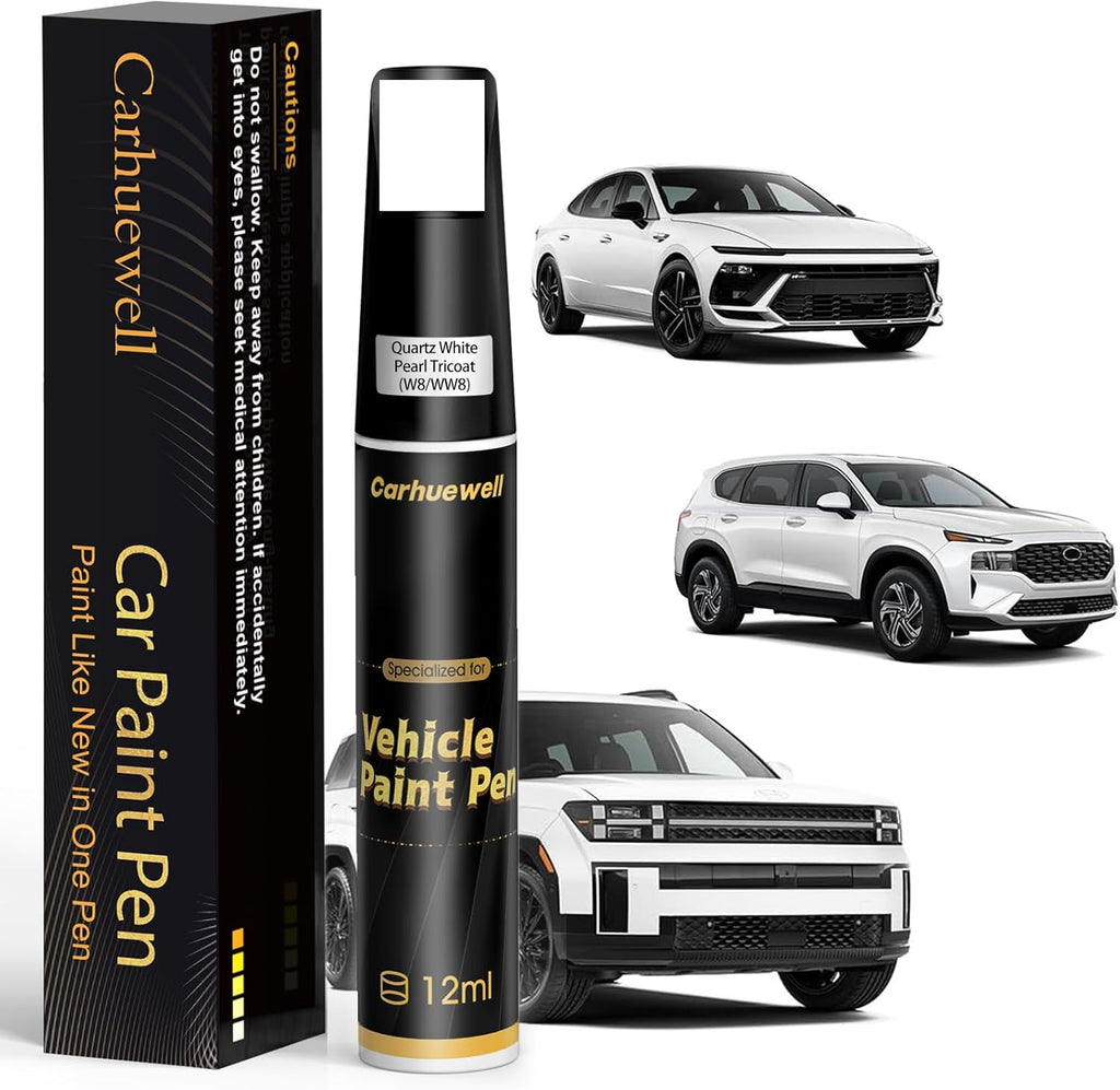 (W8/WW8) Quartz White Pearl Tricoat Touch Up Paint Compatible with Hyundai, Exact Match Car Paint Pen Automotive Scratch Repair Remover Kit Quick & Easy Solution for Vehicle Chips and Nicks