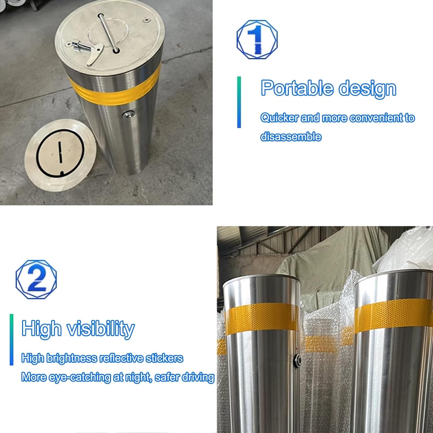 Steel Safety Bollard Post, Driveway Parking Interceptor Bollard, Crash Column Safety Warning Column, Parking Stopper for Garage, for Parking Barrier, Road Safety(Silver (1PCS))