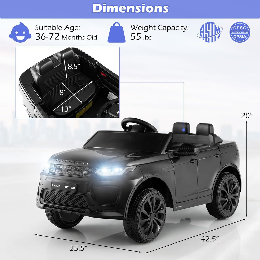 Costzon 12V Kids Ride On Car, Licensed Land Rover Electric Vehicle w/Remote Control, Lockable Doors, Slow Start System, LED Lights & Speed Switch Sound, Music & Horn, MP3 & USB (Black)