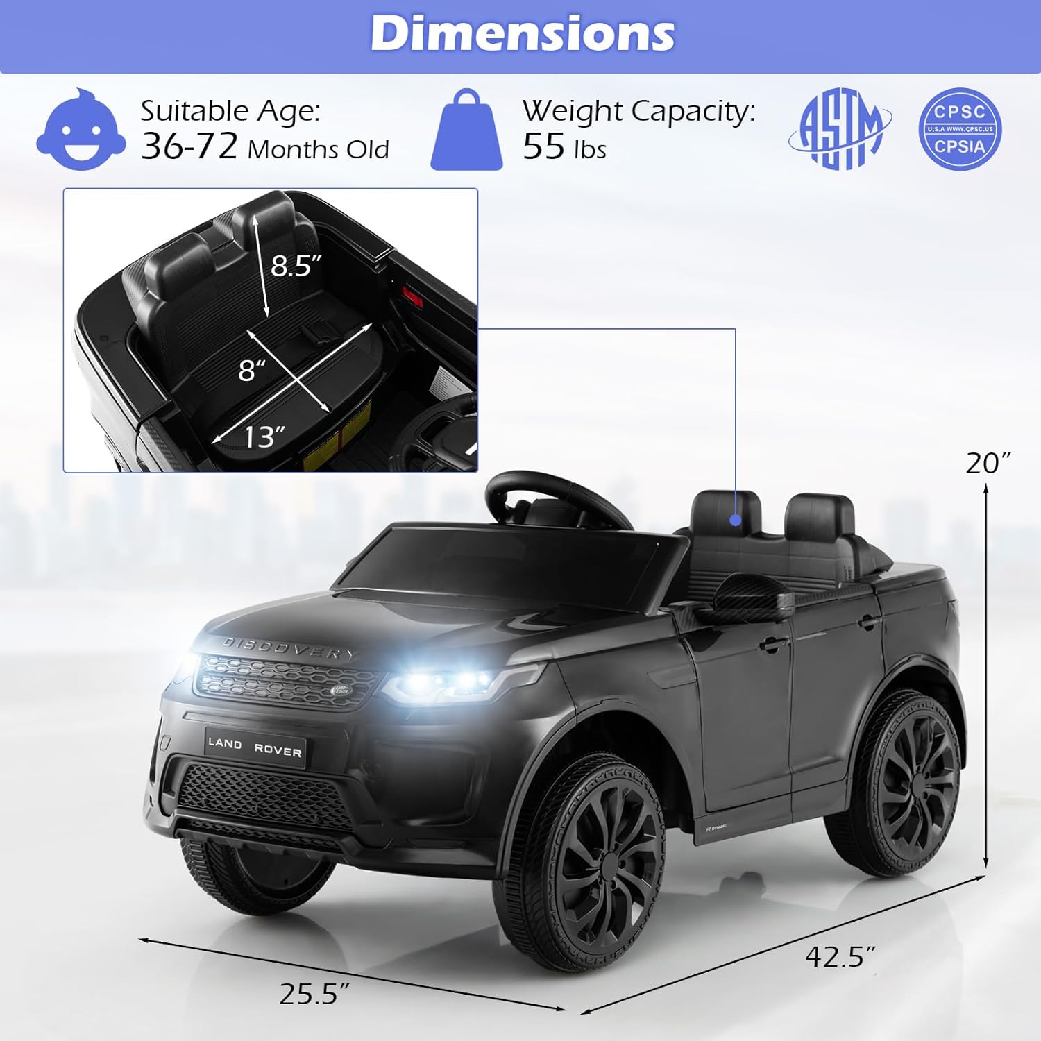 Costzon 12V Kids Ride On Car, Licensed Land Rover Electric Vehicle w/Remote Control, Lockable Doors, Slow Start System, LED Lights & Speed Switch Sound, Music & Horn, MP3 & USB (Black)