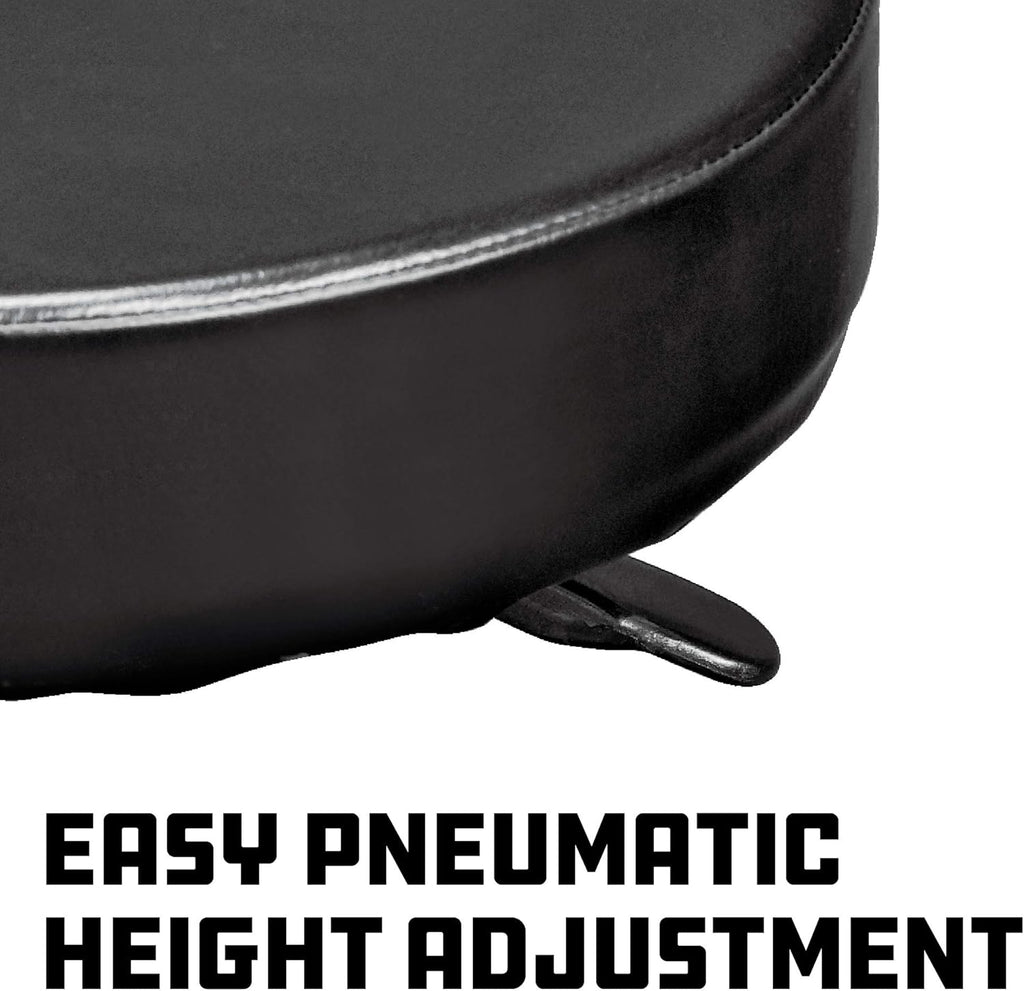 Powerbuilt Rolling Seat, Height-Adjustable Garage Stool with Tool Tray, Smooth and Padded for Car Repair, Detailing, Comfort - 640834, Black