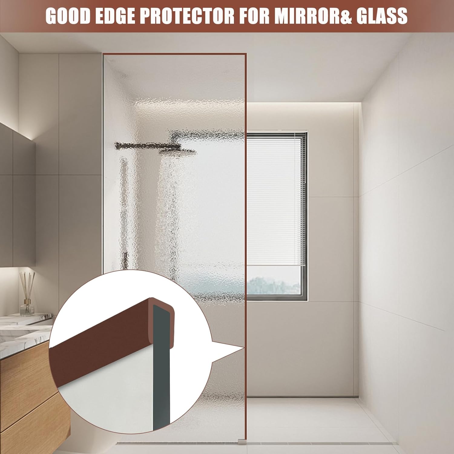 Rubber Edge Trim, Flexible Edge Trim for Sharp Edge, 5/16"(8.0mm) U Channel Edge Protector, Self Adhesive Edge Guards for Plywood, Glass, Flexi-Glass and Mirror, 20Ft, Brown Color